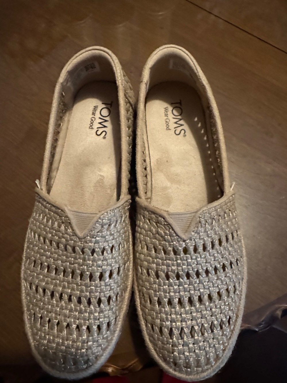 Toms Woven Slip-On Loafers in Light Metallic Cream